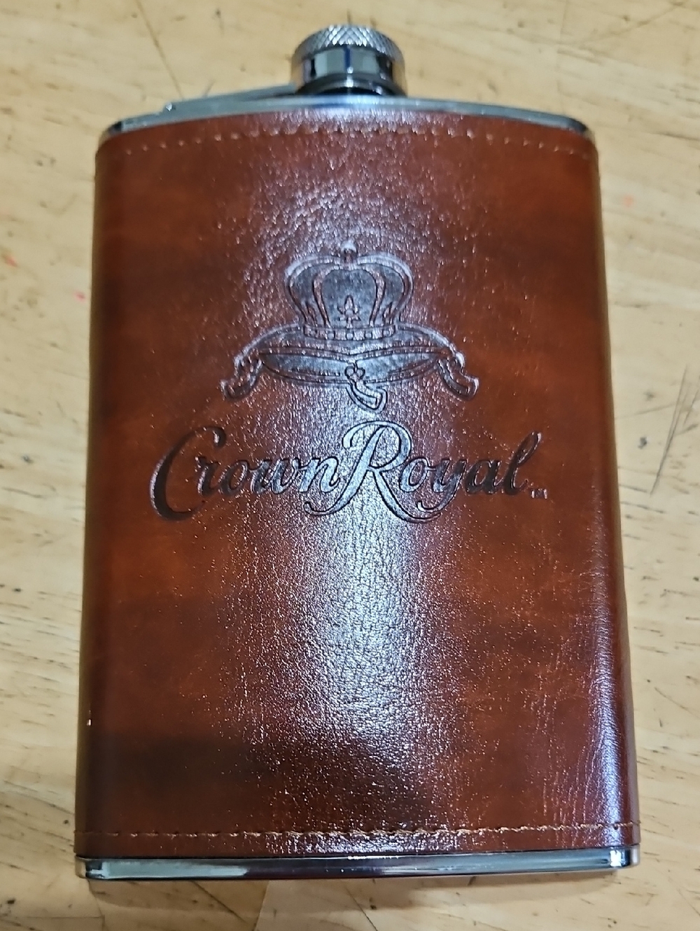Crown Royal Embossed Leather Hip Flask - Brown